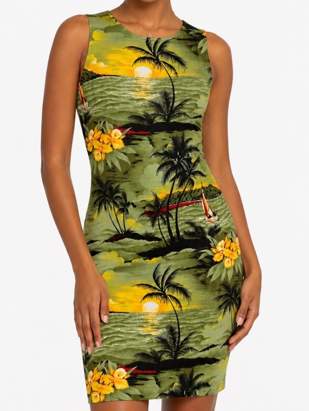 Tropical Print Sleeveless Dress